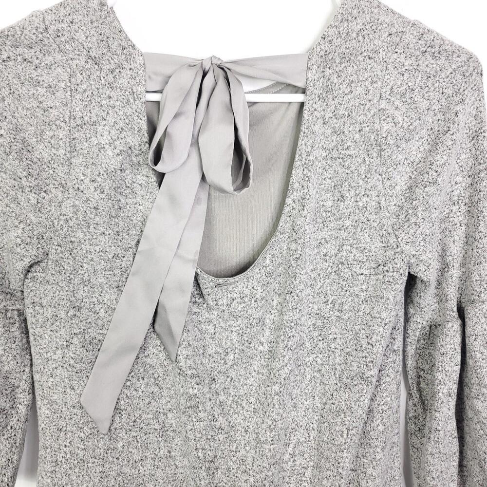 Whbm Dress Womens XXS Bell Sleeve Knit Light Gray Tie Back Short Shift - Picture 9 of 11